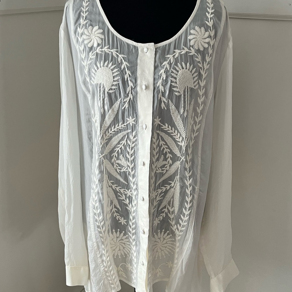 J. Jill Sheer White Embroidered Blouse NWT